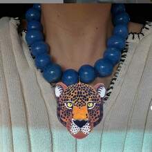 Collier à perles mode imprimé léopard, collier strass, cadeau pour femmes et filles, bijoux style rétro hip hop, accessoire de fête - perle - Voir 2