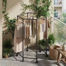 Garment Racks With Wheels, Hexagonal Rolling Clothing Drying Rack For Hanging Clothes, 360° Rotating Clothing Display Stand, Movable Clothing Storage Rack With Pulleys, Garment Hanger Storage For Bedroom, Laundry, Balcony - Multicolor - View 13
