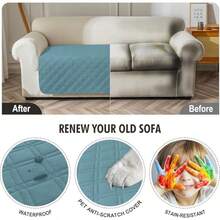 Genina Funda Impermeable para Sofá Lavable Antideslizante de 51 Pulgadas para Loveseat con 2 Cojines Fundas de Sofá Seccional Aptas para Mascotas Fundas de Sofá para Perros y Gatos 51 pulgadas - azul claro - Ver 4
