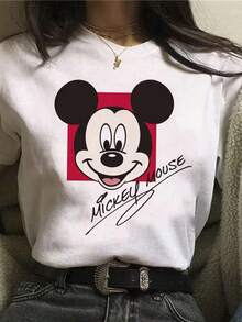 Summer T-Shirts, MICKEY MOUSE Suitable For Everyday Wear, Easy To Wear In Summer, Micro-Elastic, Soft Round Neck Casual Everyday Tops, Including Disney Fashion Prints, Round Neck Summer Sweatshirts, For Both Men And Women, Holiday Gifts. - White - View 1