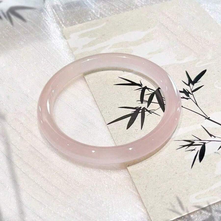 1pc Pink Faux Jade Bangle Bracelet, Sweet & Versatile Jade Bangle Bracelet For Women Under 75kg, A Great Gift For Girlfriend, Mother - 粉色 - 查看 1