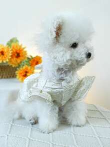 PETCIRCLE 1pc Pet Dress, Cute Tulle Skirt Outfit For Dogs & Cats, Spring/Summer New Arrival, White Star Wedding Dress - White - View 5