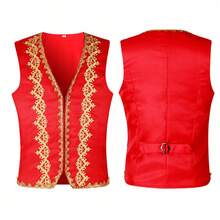 Men's Formal Jacket With Printed V-Neck And Single-Breasted Closure - Red - View 5