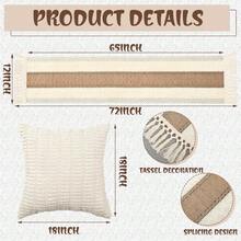 Extra Large Outdoor Boho Picnic Blanket 91'' X 71'' Beige White Table Runner 6 Throw Pillow Cover Woven Cotton Yarn Oversize Beach Blanket Washable For Picnic Camp Wedding - Beige White - 查看 9