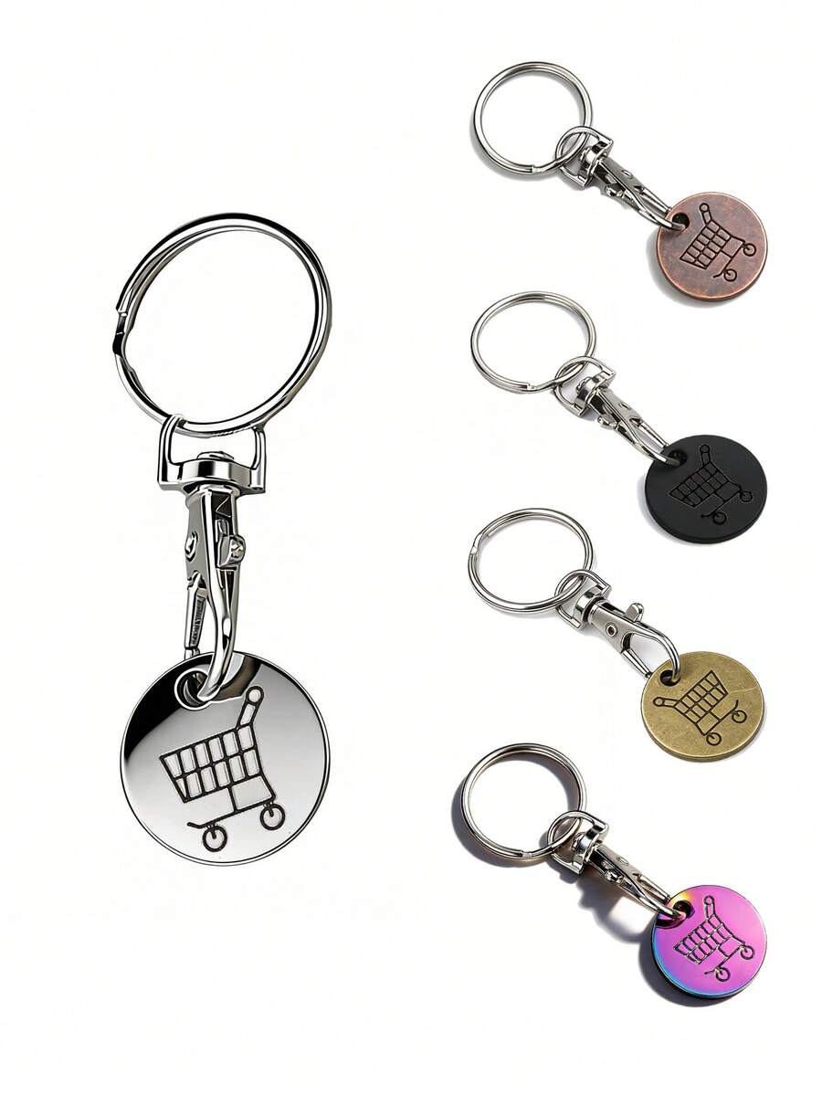 1/5/10 piezas Moneda de metal de carrito de compras de supermercado con logotipo, llavero creativo e interesante con cierre de langosta, regalos para madre, padre, graduación y maestro - Multicolor - Ver 1
