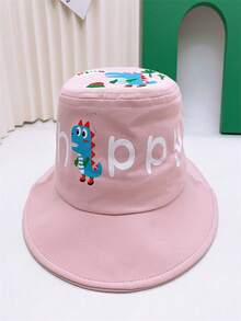 1pc Kids Dinosaur Embroidered Bucket Hat, Boys/Girls Happy Letter Print Sun Protection Cap - Dinosaur Fisherman's Hat - View 23