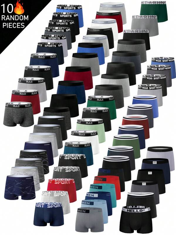 10pcs/Pack Men's Polyester Boxer Briefs Assorted Set - Multiple Solid Colors | Super Elastic, Suitable For Sports/Casual Wear | Comfortable And Snug Fit, An Ideal Gift For Men. This 10-Pack Of Men's Boxer Briefs Is Randomly Matched, Breathable And Soft, With Elastic Comfort, Perfectly Fitting The Casual Style, Making It An Ideal Choice For Back-To-School Season, Teen Underwear, Home Casual Underwear, Men's Gifts, Men's Gift Ideas, Valentine's Day Gifts, And Personalized Gifts.