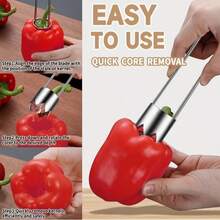 1pc/2pcs Stainless Steel Fruit & Vegetable Tools, Red Bell Pepper Seed Remover, Versatile Kitchen Gadgets Suitable Compatible With Apple, Pear, Tomato, Chili - Multicolor - View 3