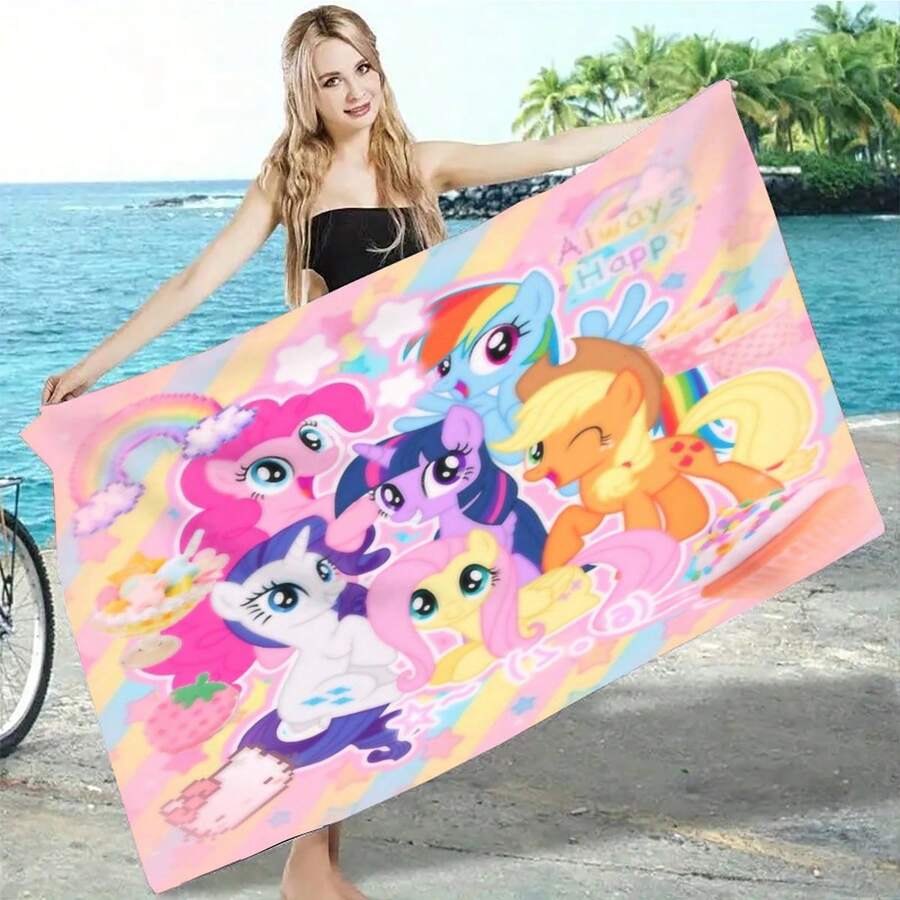 MY LITTLE PONY 1 pieza Toalla de playa extra grande con diseño de familia de caballos, de material de microfibra súper suave y de secado rápido, adecuada para piscina, crucero, regalo de vacaciones y esencial de verano para nadar, acampar y viajar - xm06 - Ver 1
