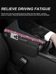 1 Piece Of Bright-Faced Car Center Console Protective Cover, Leather Material, With 2 Storage Bags, Universal Car Armrest Protection Storage Box, Bright-Faced Interior Accessories, Suitable For Most Models - A - View 3