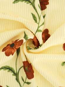 Lysee 女士夏季碎花抹胸上衣，黄色弹力针织无袖短款上衣，Y2K 波西米亚休闲街头风度假装 - 黃色 - 查看 4