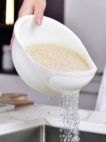 1 pièce - Panier de drainage en plastique, panier-filtre à eau, panier de lavage du riz, cuvette de lavage du riz, panier de drainage, assiette à fruits avec poignée, accessoire de filtre de cuisine, ustensiles de cuisine, convient pour une préparation de repas saine et une utilisation efficace de la cuisine, outil de cuisine pratique