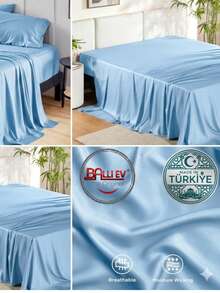 Hotel Quality Luxury Flat Sheet – Wrinkle-Free Solid Blue Bedding - Baby Blue - View 12