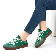 Ladies Green Walking Shoes Flat Comfortable Sneakers, Lightweight Leather Upper Non-Slip Rubber Sole Low-Top Lace-Up Casual Board Shoes, Women's Fashion Student Office Commuter Outdoor Daily Wear Breathable Soft Cushioned Insole Arch Support Durable Sneakers For Walking Hiking Skateboarding All Seasons Spring Summer Autumn Winter.Green Shoes,Summer Shoes,Shoes Women,Work Shoes,Zapatillas Para Mujer,Green,Zapatos Elegantes De Mujer. - Green - View 7