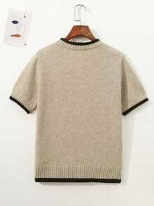 Contrast Color Knitted Ribbed Plus Size Women Clothing, Spring/Summer - Maroon - View 3