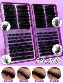 544/608 PCS Lash Extension Kit, Spikes Cluster Lashes,.Cartoon Style Eyelash Clusters, Anime Eyelash Extensions, Natural Looking Eyelash Clusters, Fairy Eyelash Clusters, Suitable For Beginners - Purple - View 7