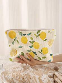 Bolsa de maquillaje con estampado de limón, bolsa de almacenamiento de artículos de tocador para viajes, adecuada para entusiastas de la belleza, hermanas, estudiantes, adultos, amigos, patrón aleatorio - Multicolor - Ver 17