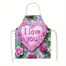 1pc Pink Heart And Rose Pattern Kitchen Apron, Suitable For Kitchen, Living Room, Dining Room, Hotel, Outdoor Barbecue And Other Scenarios, Made Of 100% Polyester, Machine - Washable, Large - Sized - Multicolor - View 12