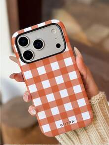 1pc Orange Checkerboard Design Phone 17 Pro Max Case, Suitable For Phone 16 Pro Max, 15 Pro Max, 14 Pro Max, Korean Stylish And Interesting Phone Case, Compatible With 11/12/13/14/15/16 Pro Max Plus, Elegant Design Suitable For Both Men And Women, Ideal Gift For Christmas, Valentine's Day, Easter, Wedding Season And Birthday For Girlfriend - Multicolor - View 4
