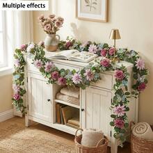1/2pcs Purple Artificial Rose Vine 70.86 Inch Spring Hanging Floral Garland, Green Eucalyptus Plant Wreath With Butterflies, Suitable For Wedding Party Arch Backdrop, Garden Porch Wall Staircase Fireplace Dining Table Home Decor, Mother's Day Gift - Laser Butterfly Vine - Rose Purple - View 9