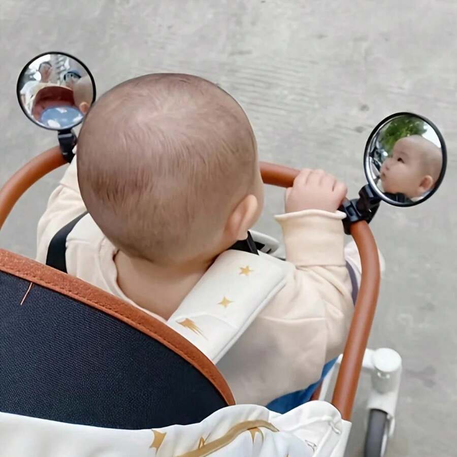 2-Piece Baby Stroller Rearview Mirror Set, Universal Fit, No Installation Required, Baby Walker Accessory, Compact Design BQKK - 2 Pieces - View 1