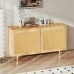 Rattan Dining Room Cabinet, Two-Door Storage Cabinet, Rustic Style Dining Room Cabinet. Natural Wood Grain Look - Height 63 Cm / Width 120 Cm / Depth 40 Cm