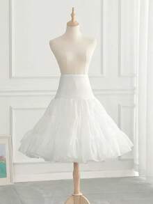 1件白色洛丽塔衬裙，松紧腰，及膝，双层薄纱内衬裙，复古连衣裙衬里，适合角色扮演，黑/白 - 白色 - 查看 1