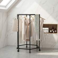 Garment Racks With Wheels, Hexagonal Rolling Clothing Drying Rack For Hanging Clothes, 360° Rotating Clothing Display Stand, Movable Clothing Storage Rack With Pulleys, Garment Hanger Storage For Bedroom, Laundry, Balcony - Multicolor - View 14