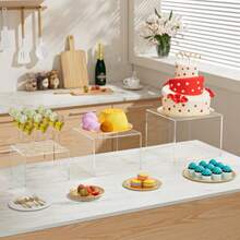 3 elevadores de buffet elevadores de alimentos para mesa de buffet cajas acrílicas para exhibición de cubeta de exposición soporte de exhibición para fiestas catering postres - Transparente - Ver 4