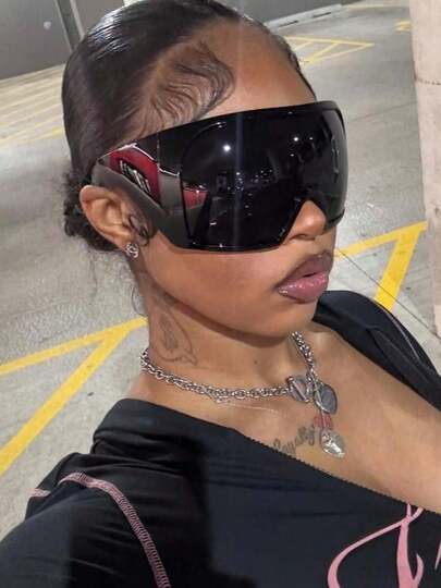 Oversized Futuristic Cyberpunk Style Fashion Fashion Glasses, Women's Stylish Glasses, Cool European & American College Vibe, Essential For Back To School, Wraparound Frame