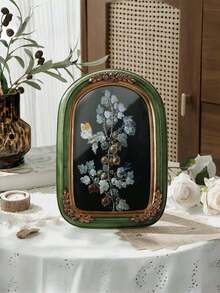 Khung ảnh kiểu cổ điển màu xanh lá cây hình vòm, kích thước 5x7" và 8x10", họa tiết hoa vàng trang nhã, làm thủ công từ nhựa có vân, kiểu dáng cổ điển, thích hợp để trang trí tường, cũng là món quà cưới tuyệt vời hoặc quà tặng ngày lễ. - Nhiều kiểu dáng - Xem 5