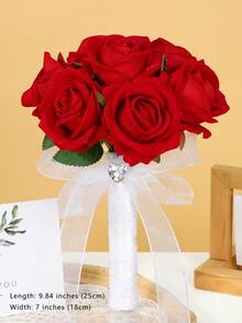 Bó hoa cưới pha lê hình trái tim 10 inch, nơ ren, hoa hồng lụa, phụ kiện trang trí lễ cưới, quà tặng tốt nghiệp, dạ hội. - Nhiều màu - Xem 45