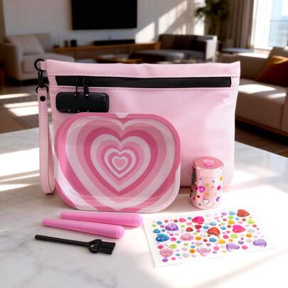 7pcs Anti-Odor Bag Set, Includes 1pc PU Bag, 1pc Black & Gold Printed Anti-Odor Bag, 1pc Metal Rolling Tray, 1pc Small Metal Storage Canister, 2pcs Bounce Tubes, 1pc Cleaning Brush, And Decorative Stickers. Perfect Birthday Or Holiday Gift