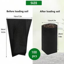 100 piezas Bolsas de tela no tejida negra, adecuadas para plantar plantas de raíces profundas, verduras, flores y semilleros - 100 piezas - Ver 9