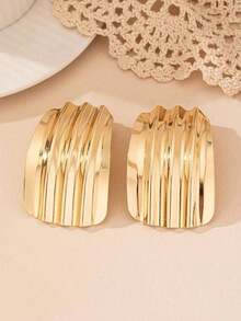 1pair Asymmetrical Geometric Pleated Pendant Vintage Statement Earrings Women, European And American Style - Vàng - Xem 4