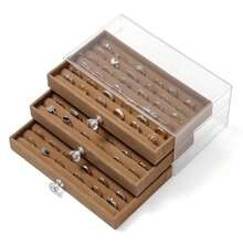 Ring Organizer Storage Box With 3 Drawers Clear Acrylic 3-Layer Velvet Jewelry Display Case For Women Brown - 棕色 - 查看 8