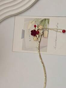 1pc New Chinese Style Tassel Flower Hair Clip, Elegant Bun Hairpin For Hanfu And Cheongsam, Headpiece, Hair Styling Pins - Multicolor - View 2