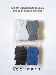 4pcs Cute Cat-Shaped Kitchen Sponge Set - Thick & Durable Dishwashing Cleaning Tools, With Metal Hooks For Hanging Pots, Utensils, And Non-Scratch Sponge Foam, Multi-Functional Heavy-Duty Kitchen Cleaning Sponge - 2/4/6/8 Pcs, 4-Color Combination, 3-Layer Design - Nhiều màu - Xem 10