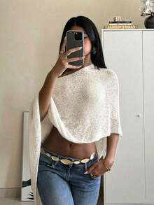 SEREN 女士夏季新款镂空罩衫，女士沙滩装，白色休闲宽松薄纱不对称下摆度假优雅上衣，夏季服装，度假波西米亚风性感罩衫 - 白色 - 查看 6