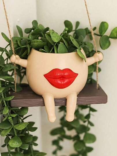 1pc Cute Resin Flower Pot, Adorable Home Decor Figurine, Smiling Face Design, Indoor Decoration, With Drainage Hole, Unique Succulent Planter, Suitable For Indoor And Outdoor Planting, Great For Office And Home Decor