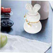 PRETYZOOM - Bote de almacenamiento de hojas de té de cerámica práctico recipiente de té bonito recipiente para cocina mostrador de té recipiente de azúcar con tapa recipiente de té con tapa - Blanco - Ver 5