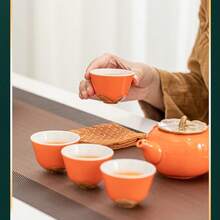 手工陶瓷茶具套装，现代风格，礼品级茶具，釉面陶瓷，饰有“好事成双”和“一切顺利”的吉祥图案，包含茶壶和茶杯，是个人使用、居家招待、办公室休息室和特殊场合的理想之选，也是完美的节日礼物。 - 彩色 - 查看 3