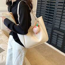 Bolso de Mujer de Moda Primavera/Verano 2024, Bolso de Hombro Vintage de Gran Capacidad, Bolso Bandolera Simple para Mujer - Blanco (con colgante) - Ver 2