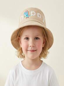 1pc Kids Dinosaur Embroidered Bucket Hat, Boys/Girls Happy Letter Print Sun Protection Cap - Dinosaur Fisherman's Hat - View 5