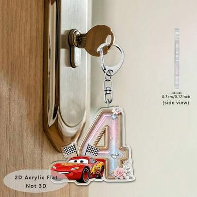 1 件装，2D 平面“汽车”钥匙扣，可爱卡通数字钥匙圈，非常适合挂在钥匙、背包等处。可用作派对礼品袋装饰、生日派对用品、圣诞节、节日活动配件、卡通主题装饰，也是节日礼物的绝佳选择。