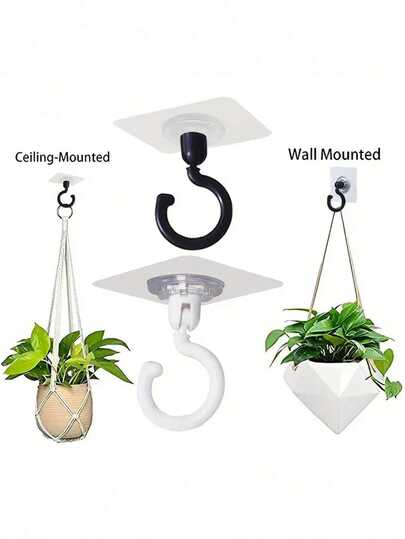 4pcs 360° Rotatable Self-Adhesive Ceiling Hook - Heavy Duty Load Capacity, No Drilling Installation, Multipurpose Wall Hanger For Wind Chimes, Hanging Plants, Lighting, Home Decor, Canopy Nets, Mosquito Nets, And Home Organization