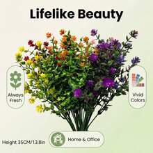 16pcs 13.8 Inch 8 Colors Artificial Flowers, Fake Boxwood Plants, Plastic Outdoor Simulation Plants For Indoor Outdoor Decor, Vase Centerpiece, Bookshelf, Bedroom, Wedding Party, Garden, Mother's Day Gift - Multicolor - View 6
