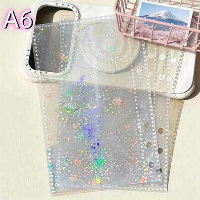 A6/A7/M5 - Transparent Loose-Leaf Paper With Fireworks Pattern, Double-Sided Transparent Inner Pages, Transparent Loose-Leaf Binder Inner Pages, Laser Series, PP Material, Transparent Inner Pages, 3D Embossed Sticker Notebook, Suitable For 3D Embossed Stickers, Photo Card Storage, Sticker Notebooks, Idol Photo Cards, Postcards, Cards, Photos, Idol Photo Cards, Photos, Trading Cards, Student ID Cards, Access Cards Storage, Planners, Nail Art Notebooks, Office Notebooks, Office Supplies, School Supplies And Back To School Supplies.