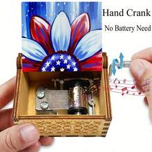 手摇木质音乐盒 - 爱国向日葵设计，播放《你是我的阳光》，无需电池，是独立日和送给亲人的完美礼物 - 彩色向日葵音樂盒 - 查看 4