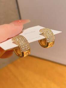 1 Pair Minimalist Luxury Gold & Silver Micro-Inlaid Zirconia Hoop Earrings, Lightweight Elegant Commuter Earrings For Women - Fashion Earrings - View 4